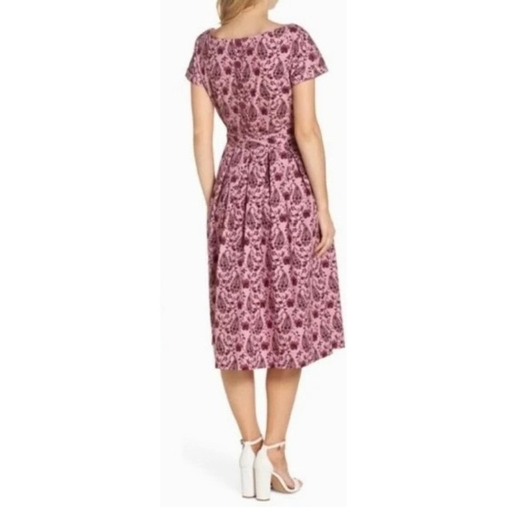 GAL MEETS GLAM Hallie Dress Paisley Floral Pink Purple Box Pleats Pockets Size 8 - Picture 15 of 15